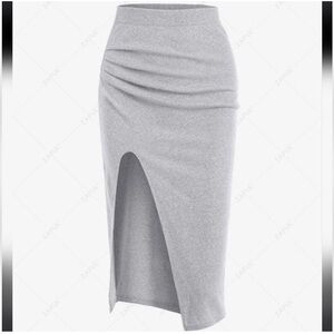 Grey Ribbed Slit Midi Skirt Zaful
